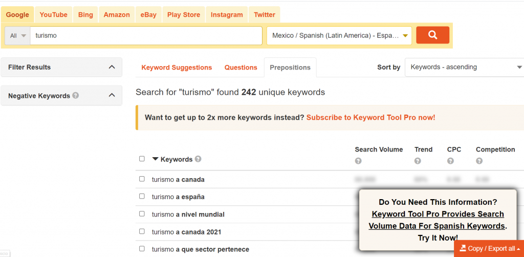 Herramienta para palabras clave